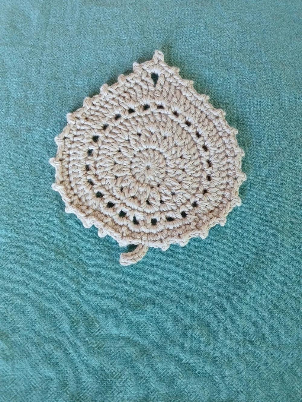 Hand-Crocheted Leaf Shaped Coaster— Cream, Coral, Sage, Tan